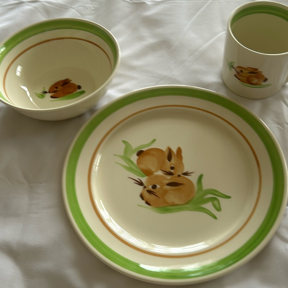 Vintage 3 pc  Royal Cumberland for Royal Copenhagen Bunny Rabbits Plate Bowl Cup